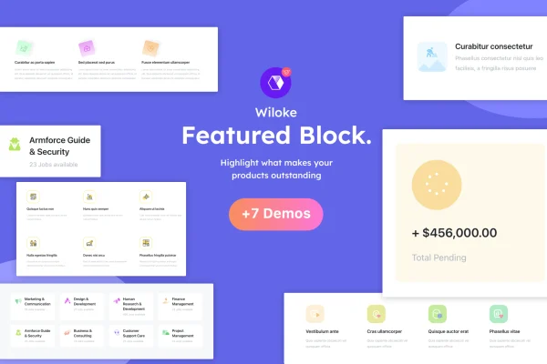 Wiloke Card Elementor addon banner with featured icon box blocks