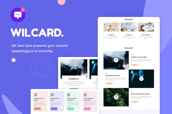 Wiloke Card Elementor addon banner showing card layouts