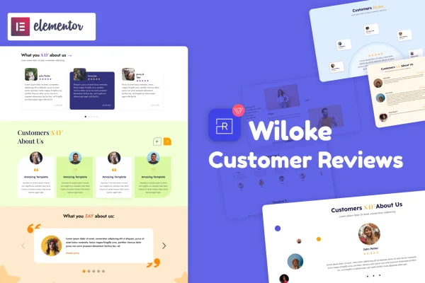 Wiloke Customer Reviews for Elementor plugin banner with testimonial layouts
