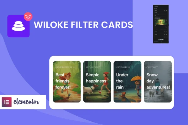 Wiloke Filter Cards Elementor addon banner with card-style content layouts