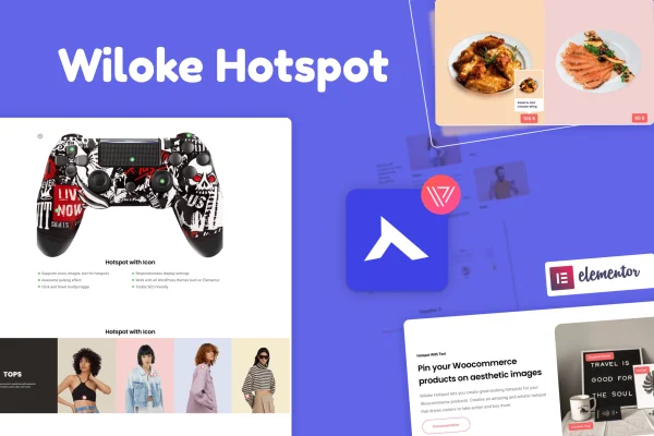 Wiloke Hotspot for Elementor plugin banner showing an image with interactive hotspots