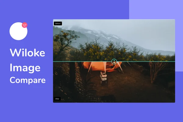 Wiloke Image Comparison plugin banner showing a before and after image slider