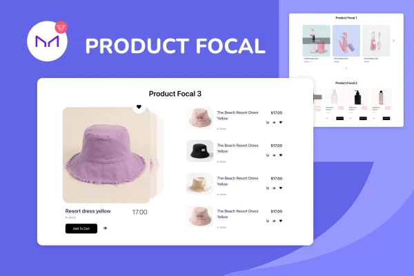 Wiloke Product Focal for Elementor plugin banner with product grid layouts