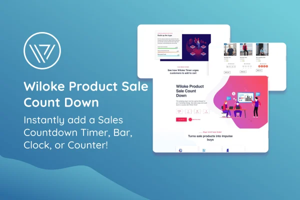 Wiloke Product Sale Countdown plugin banner showing a WooCommerce sale timer