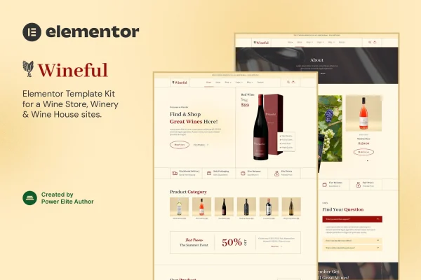 Wineful wine store and winery Elementor template kit preview