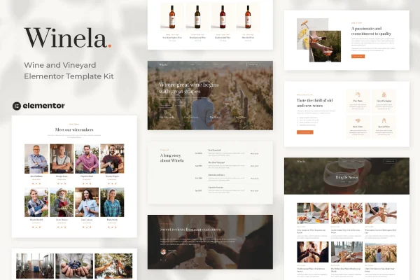 Winela wine and vineyard Elementor template kit preview