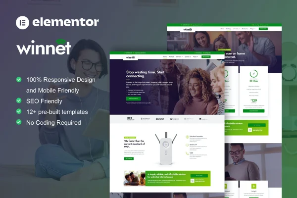 WinNet broadband and internet service provider Elementor template kit preview