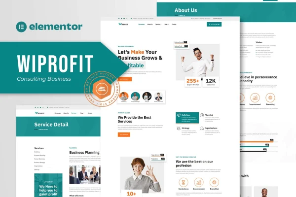 Wiprofit consulting business Elementor template kit preview