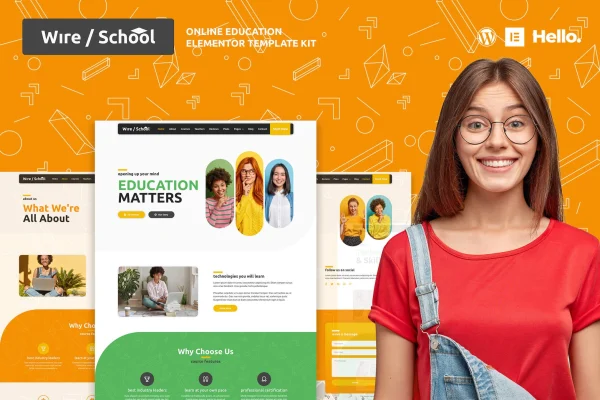 Wire School online education Elementor template kit preview