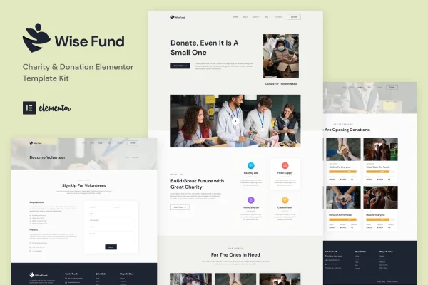 Wise Fund charity and donation Elementor template kit preview