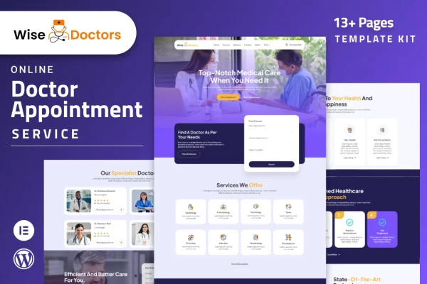 WiseDoctors healthcare and medical Elementor template kit preview