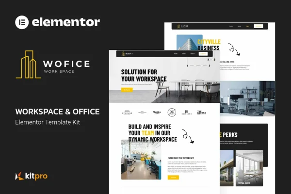 Wofice workspace and office Elementor template kit preview