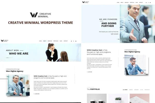 WON Creative Minimal WordPress Theme preview showing a clean portfolio layout