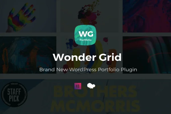 Wonder Grid portfolio plugin banner showing a responsive project grid