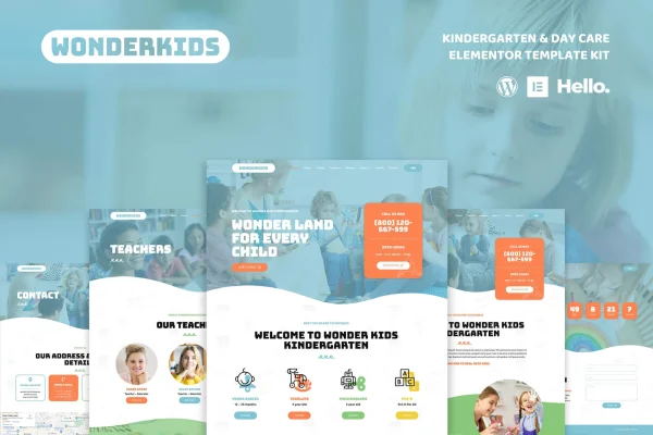 Wonderkids kindergarten and day care Elementor template kit cover image