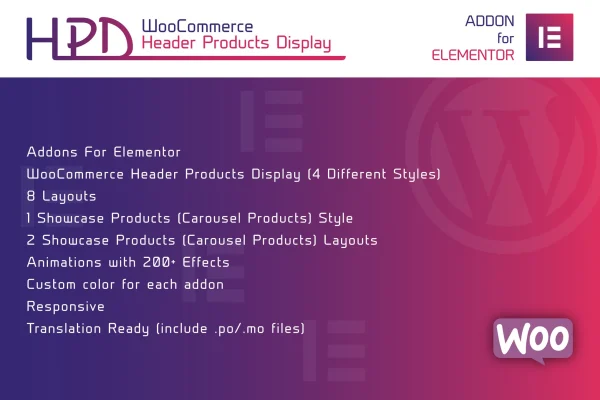 WooCommerce Header Products Display for Elementor plugin banner