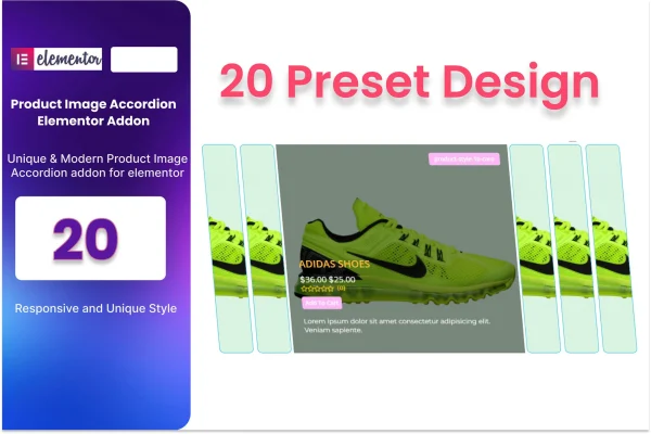 WooCommerce Product Accordion plugin banner showing a product image accordion layout