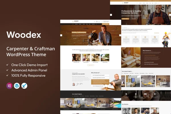Woodex carpenter and craftsman WordPress theme preview