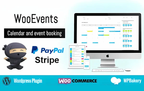 WooEvents plugin banner showing an event calendar and ticket booking