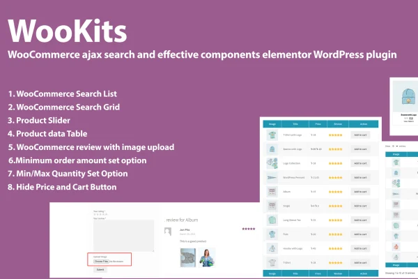 Wookits WooCommerce Ajax search and Elementor components plugin banner