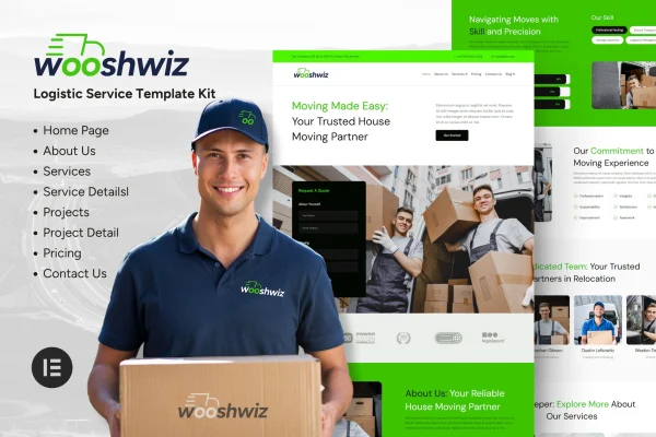 Wooshwiz logistics and shipping Elementor template kit preview