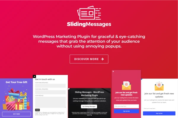 WordPress Marketing Plugin - Sliding Messages banner showing a slide-in message on a website