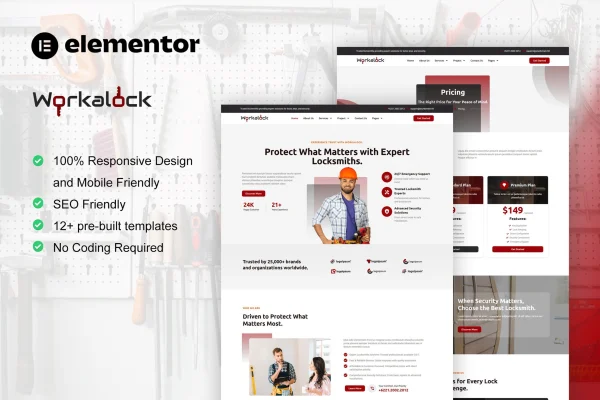 WorkaLock locksmith and key maker Elementor Pro template kit preview
