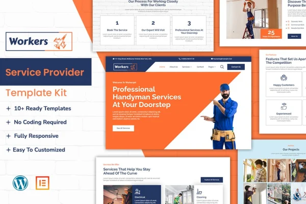 WorkersJet handyman and repair service Elementor template kit preview