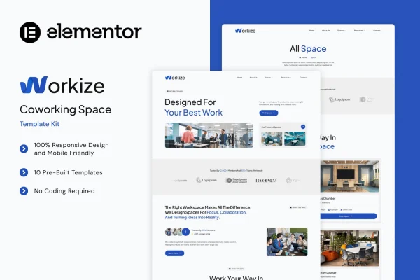 Workize coworking space Elementor template kit preview