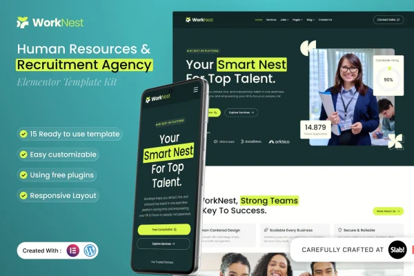 Worknest HR and recruitment agency Elementor template kit preview