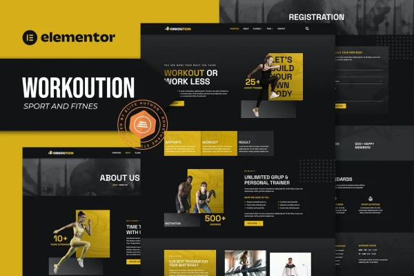 Workoution sports and fitness Elementor template kit cover image
