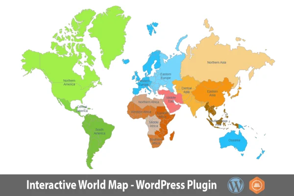 World Map interactive WordPress plugin banner showing a clickable world map