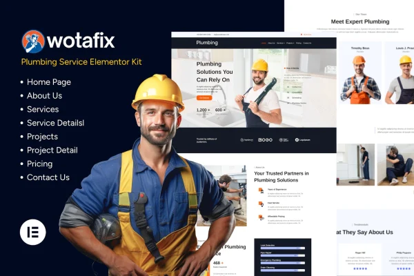 Wotafix plumbing service Elementor template kit preview