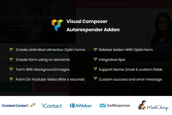 WP Bakery Autoresponder Addon plugin banner showing an opt-in form