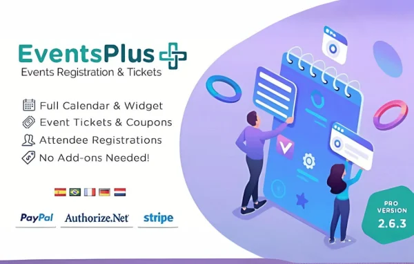 WP EventsPlus events calendar, registration and tickets plugin banner