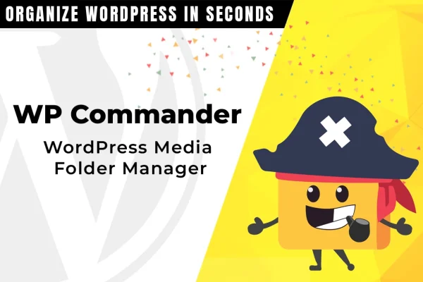 WPCommander - Media Library Folders plugin banner showing a media folder manager