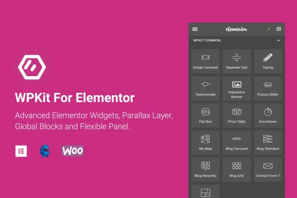 WPKit For Elementor plugin banner with advanced widgets and addon features