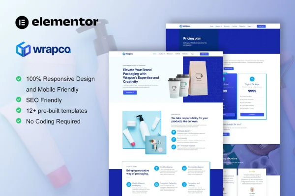 WrapCo packaging company Elementor template kit cover image
