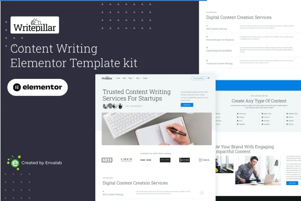 Writepillar content writing services Elementor template kit preview