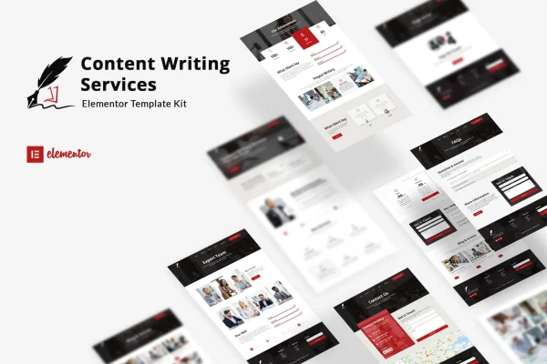 Writery Elementor template kit preview for a content writer service website