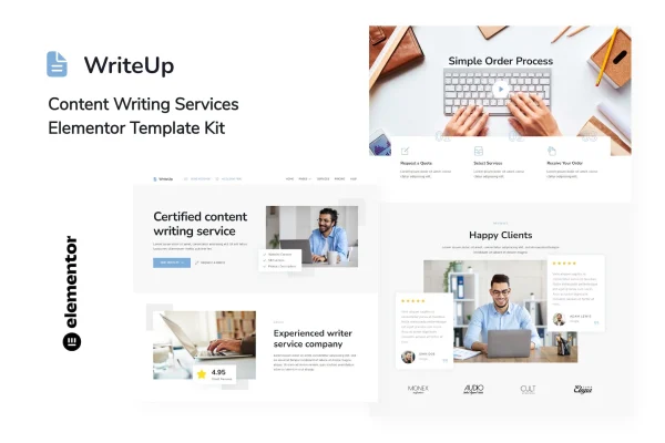 WriteUp content writing services Elementor template kit preview