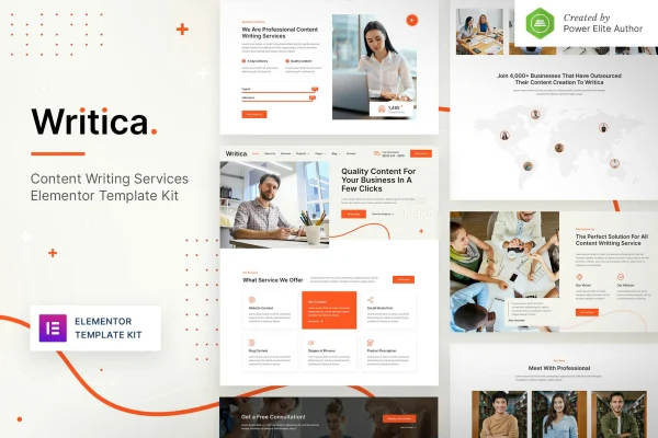 Writica content writing services Elementor template kit preview
