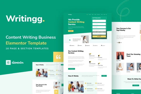 Writingg copywriting services Elementor template kit preview