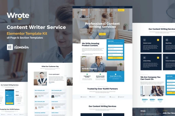 Wrote Elementor template kit preview for content writing and copywriting websites