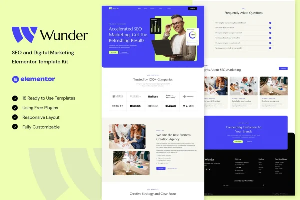 Wunder SEO and digital marketing Elementor template kit preview
