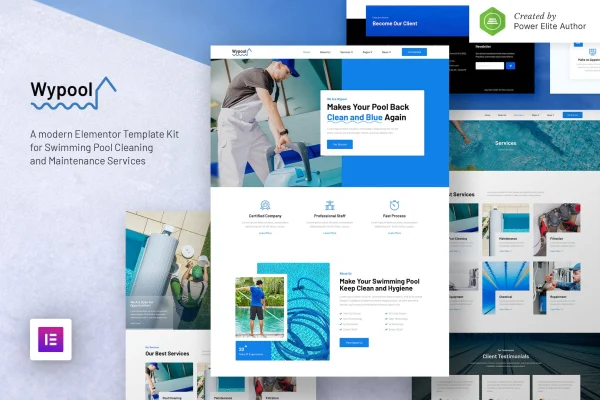 Wypool swimming pool cleaning and maintenance Elementor template kit preview