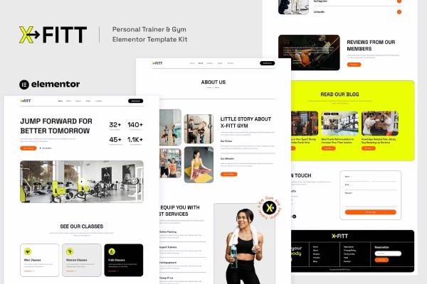 X-Fitt personal trainer and gym Elementor template kit cover image