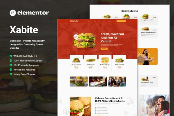 Xabite burger fast food Elementor template kit cover image