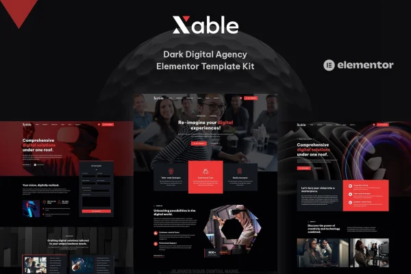 Xable dark digital agency Elementor template kit preview