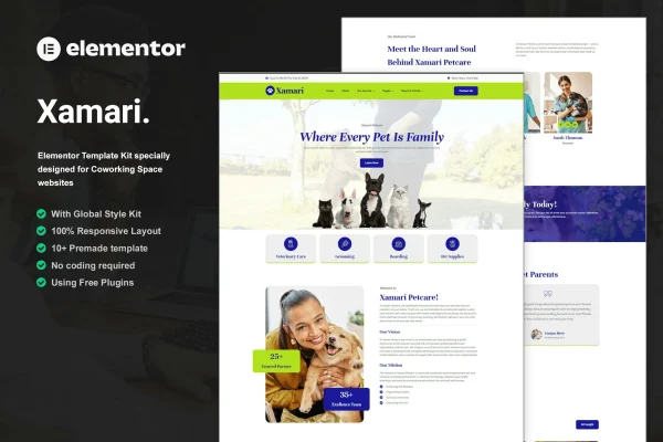 Xamari pet care services Elementor template kit cover image